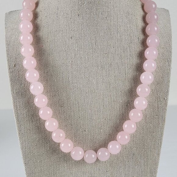 Pastel Pink Rose Quartz Agate Beaded Necklace 19" Silver Tone Lobster Clasp - Picture 1 of 6